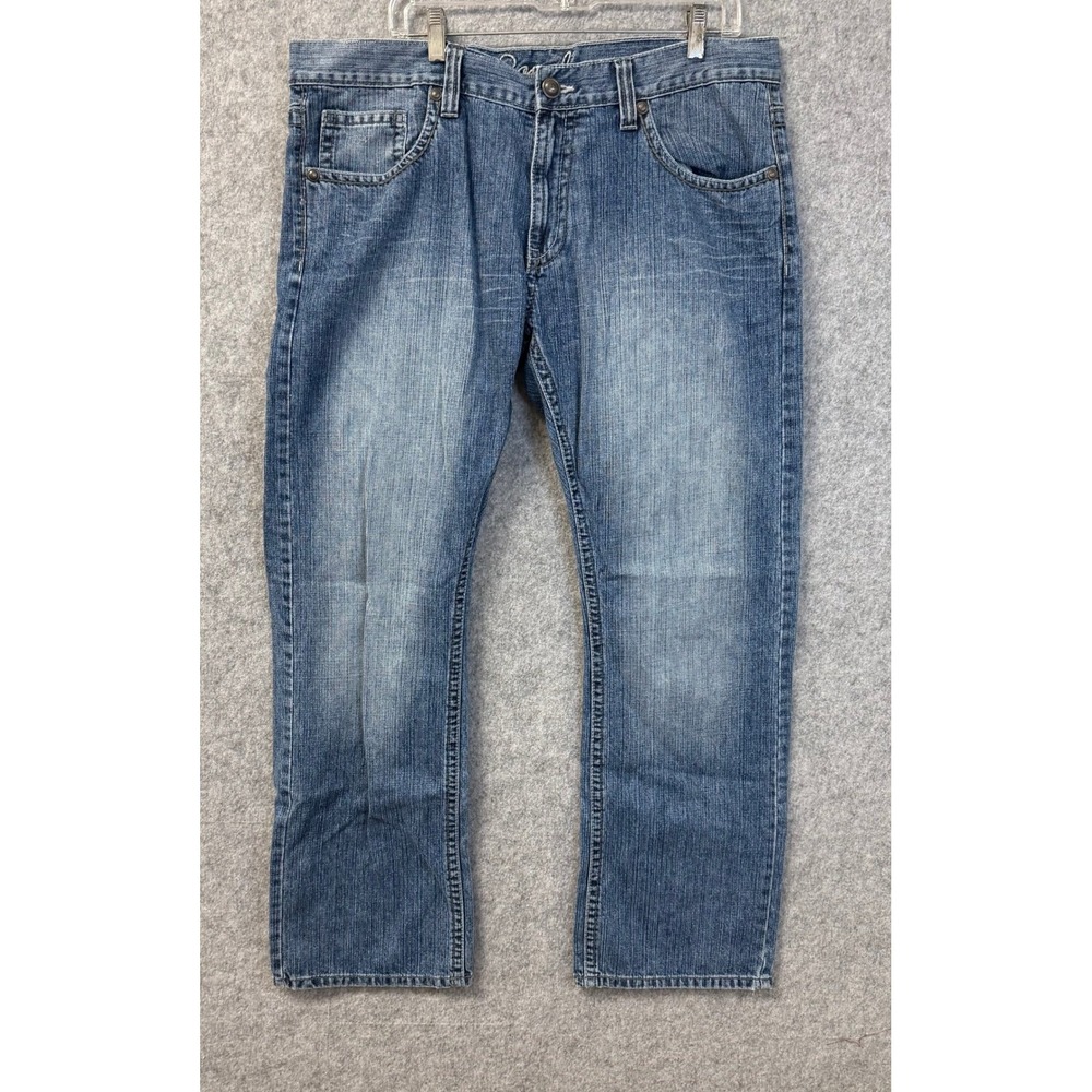 Royal Premium Mens Straight Leg Blue Denim Jeans Medium Wash Embroidered Pockets